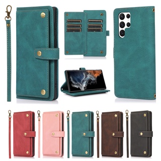 เคสโทรศัพท์หนัง ฝาพับ พร้อมช่องใส่บัตร แฟชั่นหรูหรา สําหรับ Samsung Galaxy S21 S22 + Ultra Note 10 + 20 Ultra