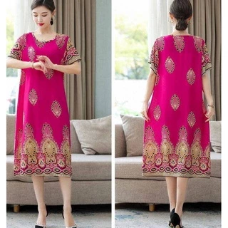 เดรสผหญง สไตลอนเดย เดรสยาวผาฝาย ใสสบาย มไซส M-4XL เดรสพมพลาย สสนสดใส พรอมสงใน ไทย