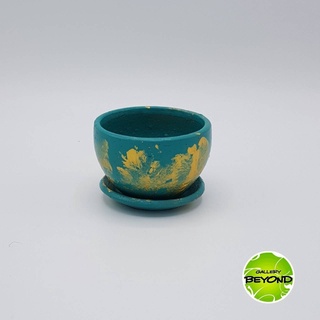 กระถางต้นไม้เพ้นท์สี (Art Plant Pots) - Golden Green (S size) - Handmade by Belgian Artist Paul De Blieck