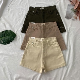 💚💛💚Basic Shorts✨#6008 กางเกงยีนส์ผู้หญิง กางเกงขาสั้นเอวสูง แต่งกระเป๋าหน้า ทรงเอวสูง เนื้อผ้าหนานุ่มไม่ยืด