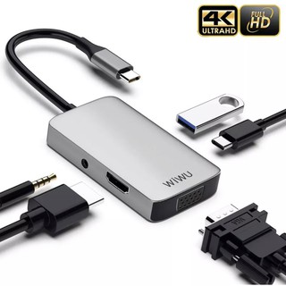 พร้อมส่ง WIWU 513HVP 5in1 USB Hub Multi Ports VGA HDMI Adapter for M-Pro Type C Hub 3.5mm Audio USB ของแท้100%