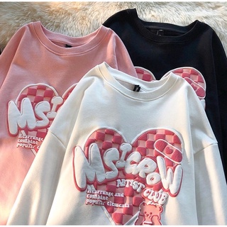 พร้อมส่ง เสื้อแขนยาวเกาหลี msicrow ‧₊ ผ้าcotton สกรีนนูน