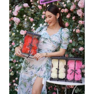 Maxi Dress เดรสตัวยาวคอวี ลวดลายเรียบเก๋สวยสะดุดตา สีสวยหวานฟรุ้งฟริ้งๆ เดรสยาวลายดอก เดรสเที่ยวทะเล ป้ายAurora