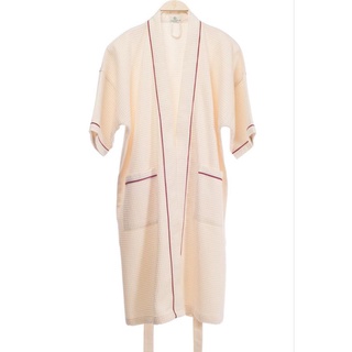 กรีน ค๊อตตอน ชุดคลุม สีครีม กุ้นแดง (SIZE S) Green Cotton Classic Bathrobe (Waffle Fabric with Red Lining) (SIZE S) 1307