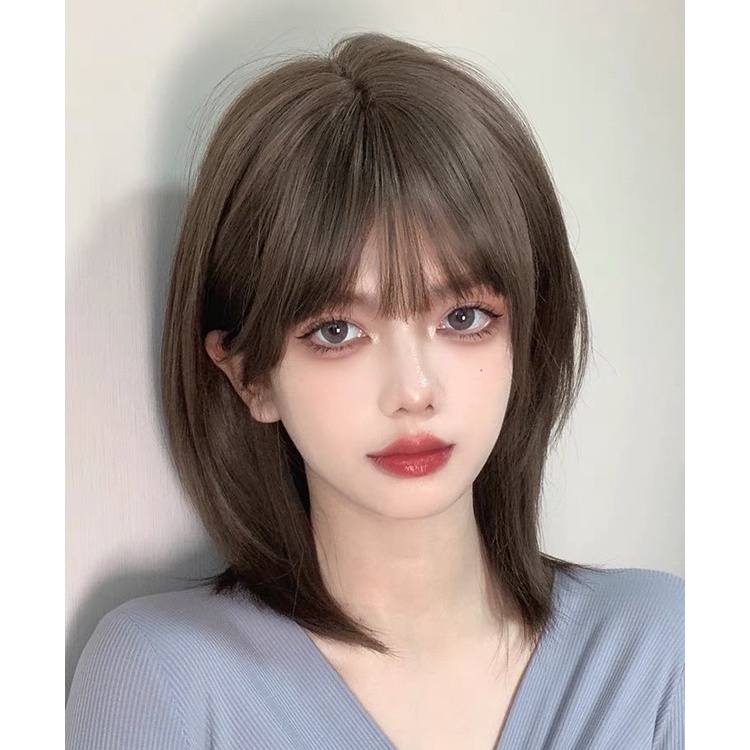 วิกผมงานดี  วิกผมผู้หญิง ฟรีตาข่ายคลุมผม Wig วิกผมแบบสวมครอบ ผมยาวมีหน้าม้า แฮร์พีช วิกผมยาวผู้หญิง001