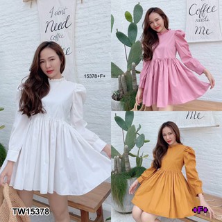 GN15378 **รบกวนสอบถามstockก่อนสั่งซื้อจ้า** Dress เดรสสั้นแขนยาว กระโปงจับจีบรอบ คอเดรสแต่ง