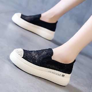 hchai shop ready stock net shoes women shoes Fisherman shoes womens thick-soled new summer lace mesh breathable one-step hollow mesh shoes platform shoes