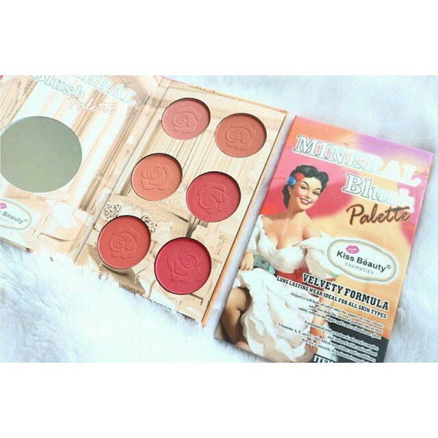 ถูกสุดในshopee แค่89฿‼️ บลัชออนติดทน6หลุม kiss beautyแท้100%