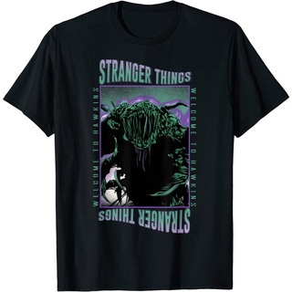 เสื้อยืดสีดำอินเทรนด์เสื้อยืด พิมพ์ลาย Netflix Stranger Things Welcome To Hawkins Demogorgon สําหรับผู้ชายS M L   XL  XX