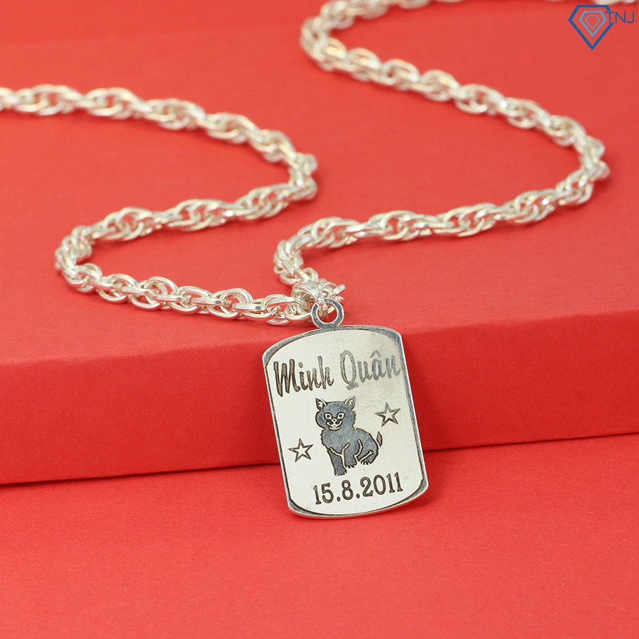 สร้อยคอเงินเด็กผู้ชายรูปแมวสลักชื่อ DCT0087 TNJ Jewelry