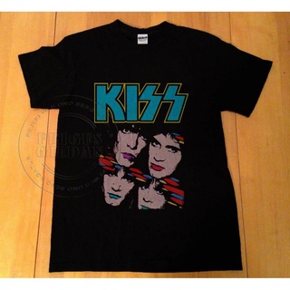 #เสื้อยืดคอกลม#เสื้อยืด พิมพ์ลาย Vtg 80S Kiss 1985 86 Asylum World Tour Concert Reprint Acdc Pantera Gnr สําหรับผู้ชายS-