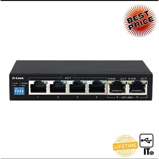 Switching Hub 5 Port D-LINK DES-F1006P-E (5,4 POE,+2 Uplink)ประกันLT อุปกรณ์ขยายสัญญาณ ขยายสัญญาณ ethernet อีเทอร์เน็ต