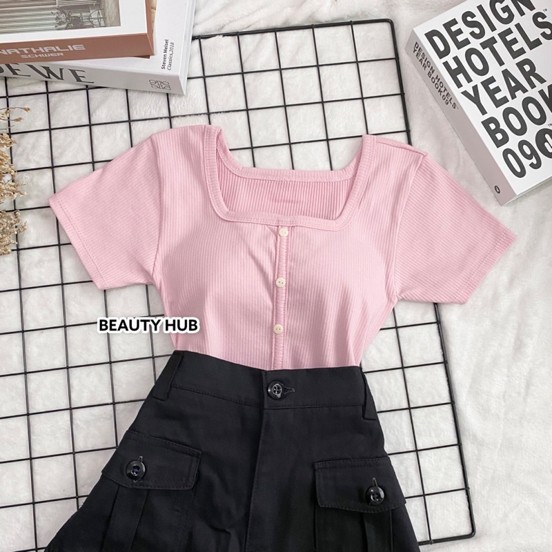 [#002] เสื้อครอป แขนสั้น แต่งกระดุมหน้า สวยเก๋ น่ารัก❤️ - รูปที่ 4