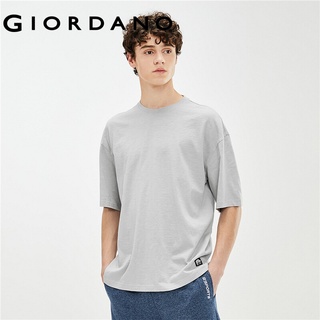 Giordano Men T-Shirts Trendy Dropped-Shoulder Loose Design Slub Cotton T-Shirts Plain Summer Short Sleeves Smooth Tops