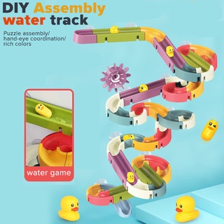 HYG 66 pcs/set รางสไลด์ เป็ดน้อย marble run ของเล่นห้องน้ำ Diy ของเล่นเสริมพัฒนาการ เป็ดน้อยสไลเดอร์ ห้องน้ํา รางเป็ด ของเล่นอาบน้ํา สําหรับเด็ก เด็ก เป็ดสีเหลือง ของเล่นสปริงเกลอร์ ของเล่นน้ํา DIY รางอาบน้ํา