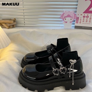 Makuu รองเท้าแพลตฟอร์ม รองเท้าแมรี่เจน รองเท้าหนัง ขนาดเล็ก สไตล์ญี่ปุ่น ฝรั่งเศส ฤดูใบไม้ร่วง สําหรับผู้หญิง