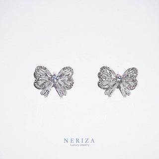 Neriza Jewelry/ต่างหูเพชรสังเคราะห์ดีไซสโบว์ ประกายเทียบเท่าเพชรแท้ NE091