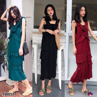 Maxidress แขนกุดแต่งระบายชั้นๆสวยชิค