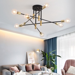 Modern Nordic E27 โคมระย้าเพดาน LED สีดำ Edison Bulbs โคมไฟในร่มสำหรับห้องนอน Living Room Lamp【ไม่มีหลอดไฟ】