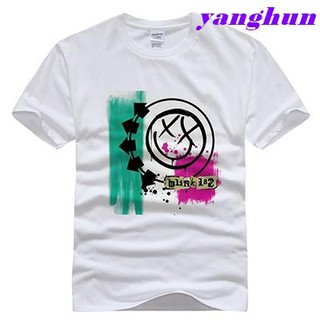 แฟชั่น เสื้อยืด พิมพ์ลาย ผู้ชายเสื้อยืด Blink-182 เสื้อยืดผู้ชาย Tops พังค์ร็อคกลุ่มเ