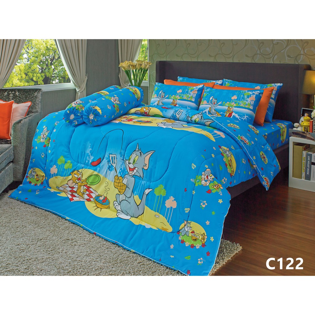 ชุดเครื่องนอน (ผ้าปูที่นอน,ผ้าห่มนวม) ซาติน Satin C122 ทอมแอนด์เจอร์รี่ (Tom and Jerry)