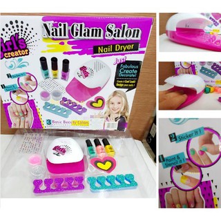 ping toysของเล่น ชุด แต่งเล็บ เสริมสวย และ เครื่องอบ เป่า สีเล็บ พร้อมสวย อุปกรณ์ Nail Glam Salon