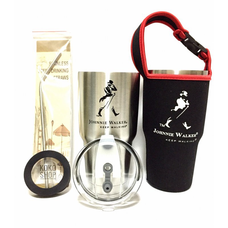 แก้วเก็บอุณหภูมิร้อน-เย็น แก้วเยติลาย Johnie Walker จอห์นนี่ วอล์คเกอร์ สีสแตนเลส ฟรี!!.หลอดสแตนเลส 