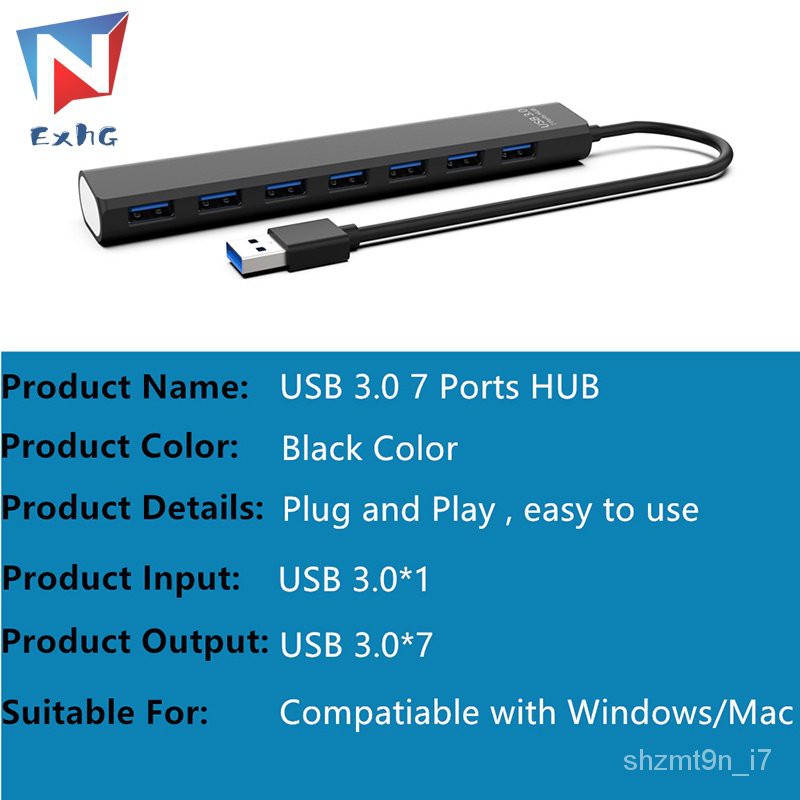 ExhG High quality 7-Port USB 3.0 Hub High Speed Multi USB Port Expander ...
