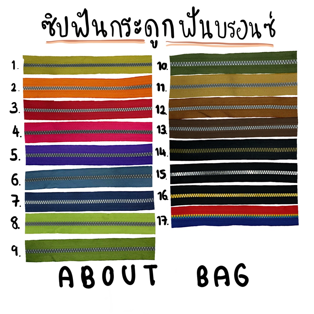 ( 1 - 5 หลา ) ซิปฟันกระดูก ฟันบรอนซ์ เบอร์ 5  มีหลายสีฟันบรอนซ์ (ใช้กับหัวซิป ykk ได้) 👉🏻 คุณลูกค้าต้องการซื้อจำนวนมากทั