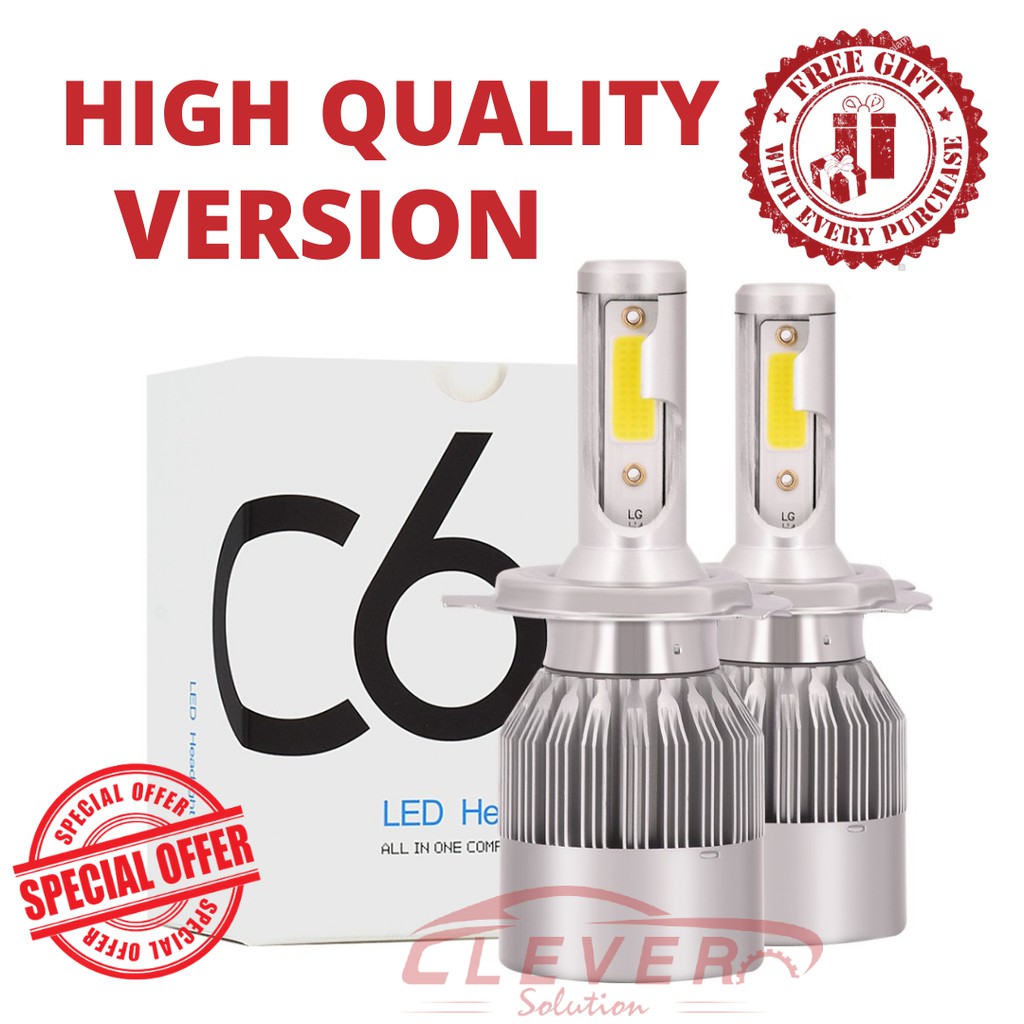 C6 LED รถไฟหน้า H1 H3 H4 H7 H8 H11 9005 9006 6000K