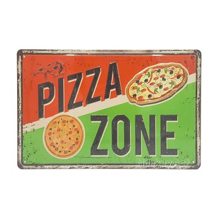 ป้ายสังกะสีวินเทจ Pizza Zone (ปั๊มนูน)