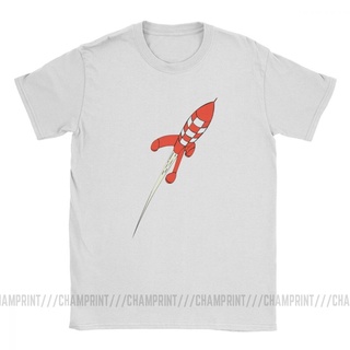 [COD]Summwe เสื้อยืดลําลอง ผ้าฝ้าย แขนสั้น พิมพ์ลายจรวด The Adventures of Tintin แฟชั่นสําหรับผู้ชายS-5XL