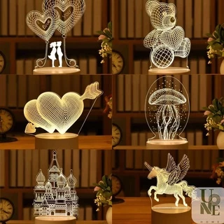 UoneHome พร้อมส่ง 🎉 ♥ H034 โคมไฟตั้งโต๊ะขนาดเล็ก 3D โคมไฟอะคริลิค LED ของขวัญวันเกิด โคมไฟแต่งบ้าน แต่งห้องนอน