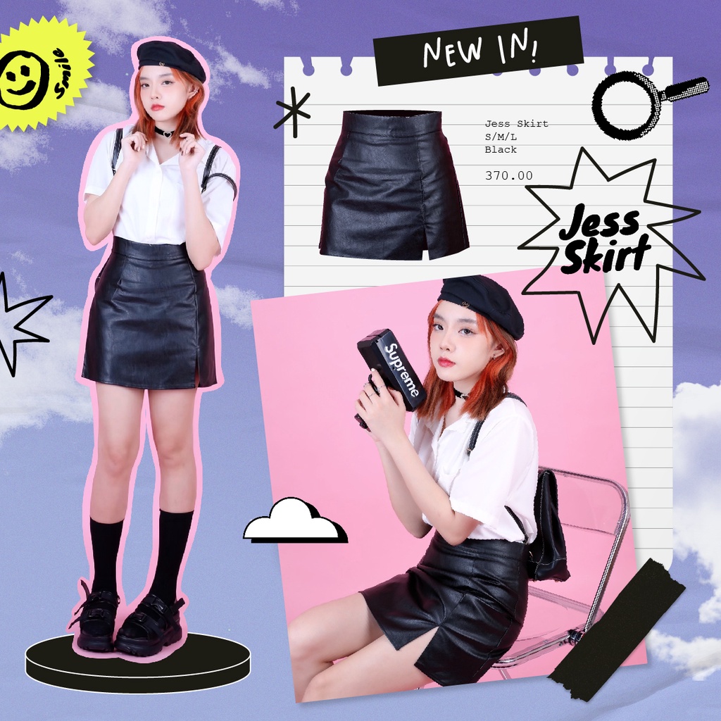 kome.girls กรอกโค้ดลด 45.- ꒰KOMESEP45꒱กระโปรงหนังผ่าหน้า รุ่น Jess Skirt