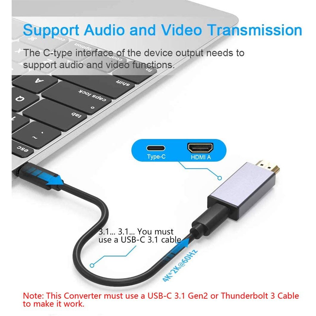 อะแดปเตอร์ USB-C 3.1 หญิงเป็น HDMI ชาย, Thunderbolt 3 ถึง HDMI 4K 60Hz Type C 3.1 อินพุตเป็นอะแดปเตอร์เอาต์พุต HDMI