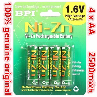 (แผง 4 ก้อน) BPI ถ่านชาร์จ Ni-Zn AA 2500mAh 1.6V