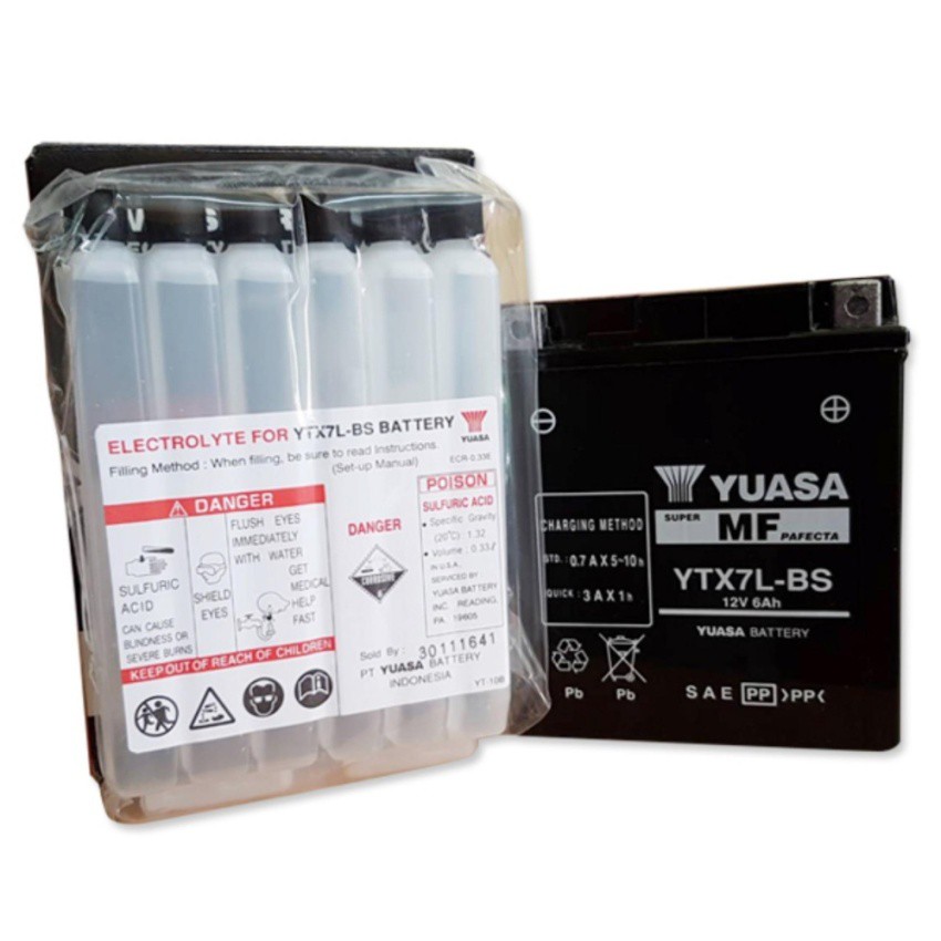 YUASA แบตเตอรี่แห้ง (แยกน้ำ) รหัส YTX7L-BS สำหรับ CB250, CRF-250,CBR-300, KLX-250, BN250, TNT300 (นำ