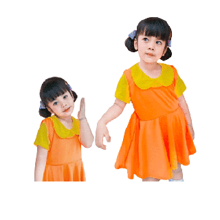 Genius oneพร้อมส่งชุดโกโกวา AEIOU ยองฮี โกโกวาสุดฮิต ชุดเอี๊ยม สีส้ม แขนกระบอก ชุดเด็ก 1-3 ขวบ ชุดเด็กผู้หญิง ฟรีไซส์