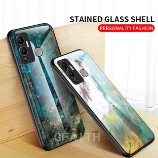 2022 New เคสโทรศัพท์ Infinix HOT 12 Play NFC HOT12 Hot 12i Luxury Hard Marble Emerald Ultra Thin Tempered GlassCover Camera Lens เคส InfinixHOT12PlayNFC