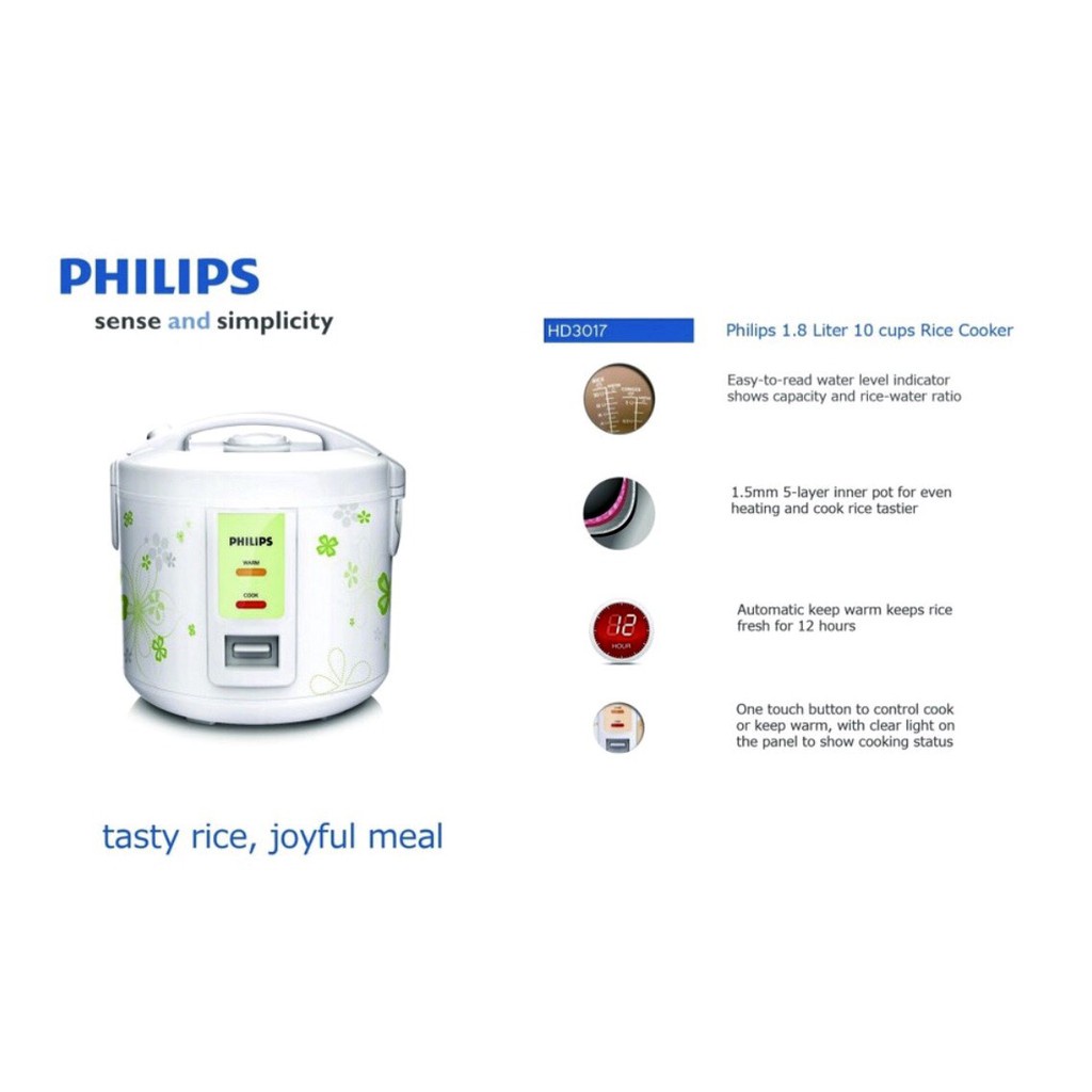 กระทะไฟฟ้า♀Philips Rice Cooker หม้อหุงข้าว รุ่น HD3017 Shopee Thailand