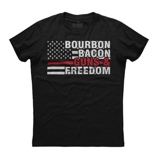 [S-5XL]เสื้อยืดแขนสั้น พิมพ์ลาย Bourbon Bacon Guns Freedom สีดํา สไตล์คลาสสิก สําหรับผู้ชาย 413900