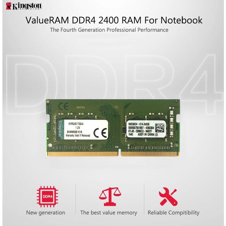 ♙✸✑Kingston DDR4 SODIMM Notebook Ram หน่วยความจําแล็ปท็อป 4GB 8GB 16GB 2400Mhz 2666Mhz DDR4 KVR24S17S6/4 BD448 1.2V