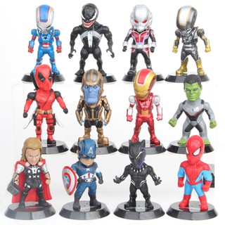 โมเดลฟิกเกอร์ PVC การ์ตูนดิสนีย์ Marvel Avengers Iron Man Deadpool Venom Spiderman Thor Hulk Thanos Ant Man ของเล่นสําหรับเด็ก 12 ชิ้น ต่อชุด