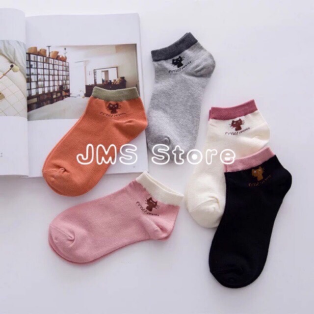 ถุงเท้าแมว ( แมว5สี/10คู่ ) ถุงเท้าข้อสั้น เนื้อผ้านุ่ม พร้อมส่ง