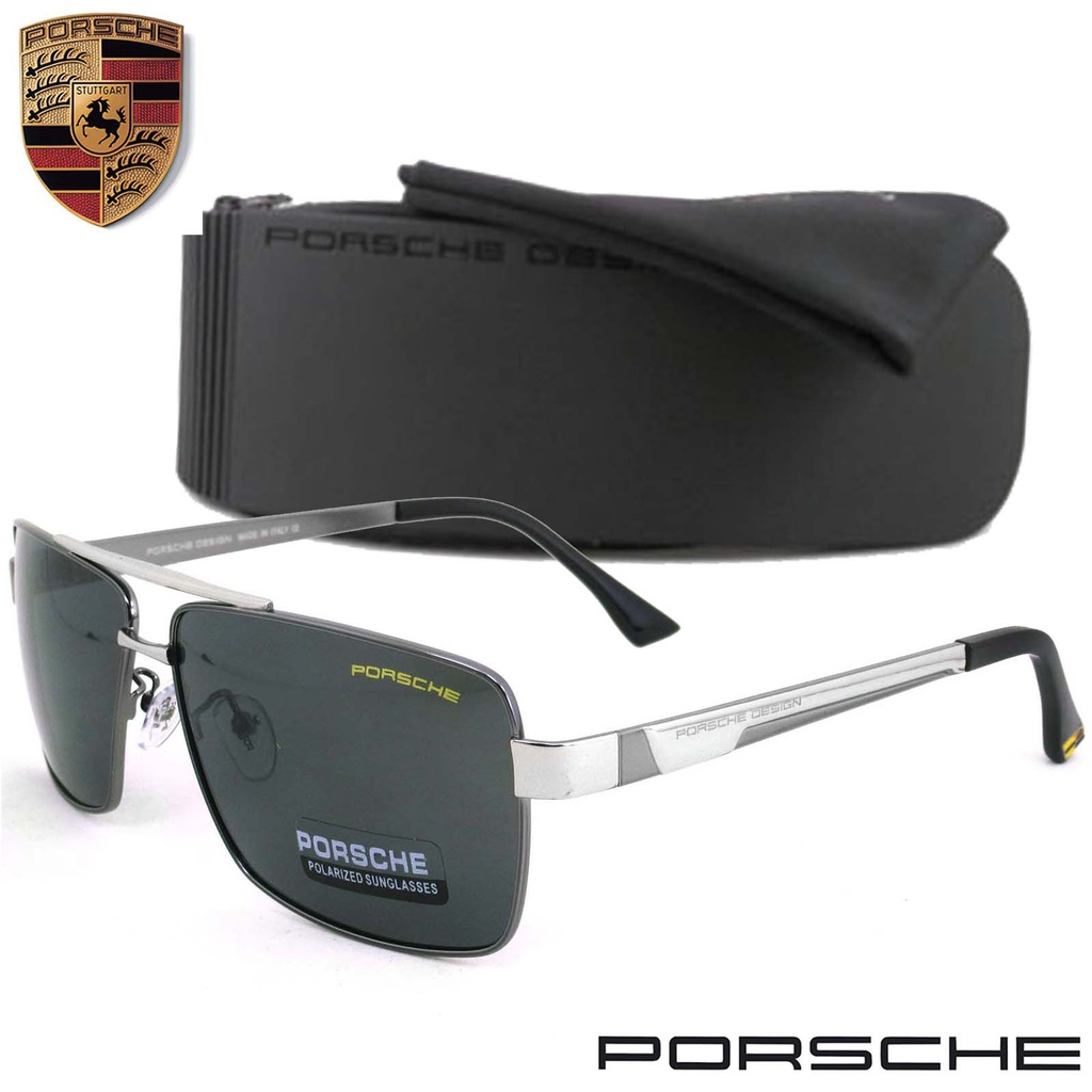 Polarized แว่นกันแดด แฟชั่น รุ่น PORSCHE UV 8712 C-3 สีเงินเลนส์ดำ เลนส์โพลาไรซ์ ขาข้อต่อ สแตนเลส สต