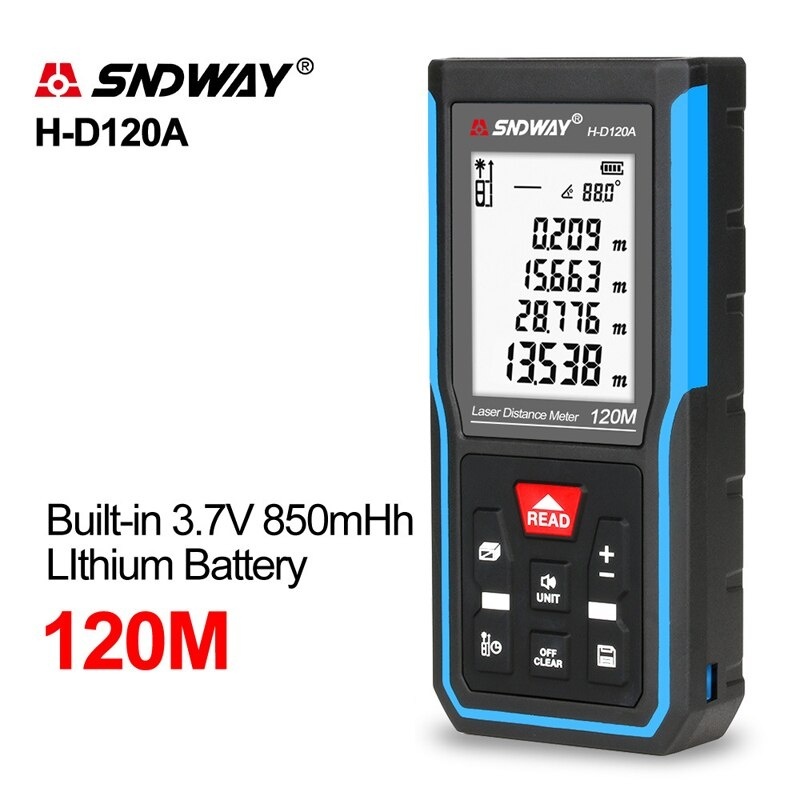 ??ส่งจากศูนย์ไทยครับ?? SNDWAY เครื่องวัดระยะเลเซอร์ 50 เมตร 70 เมตร 100 เมตร 120 เมตรเรนจ์ไฟเครื่องค้นหาช่วงดิจิตอล Trena รูเล็ตไม้บรรทัดวัดระยะทางเทปในตัวแบตเตอรี่ลิเธียมแบบชาร์จไฟได้