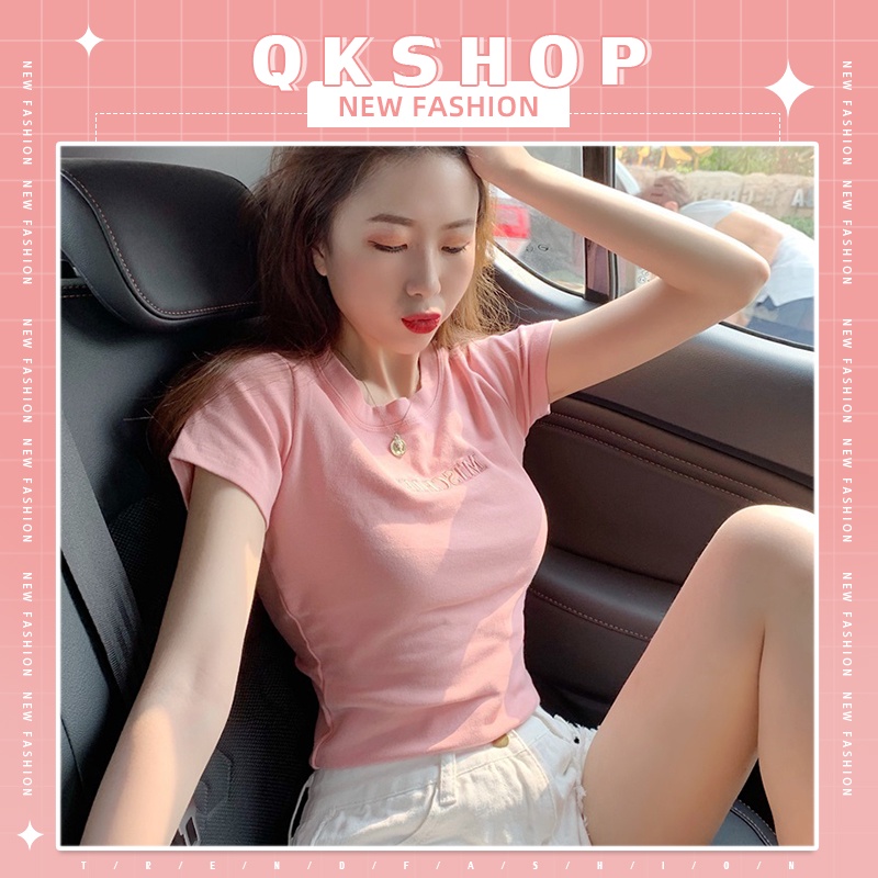 QKshop น่ารักไม่ไหวแล้วสาว เสื้อยืดคอกลม แบบครอป โดนใจสาวๆแน่นอนใส่แล้วเป็นสาวหวานซ่อนเปรี้ยวขึ้นมาทันทีเลยจ้า