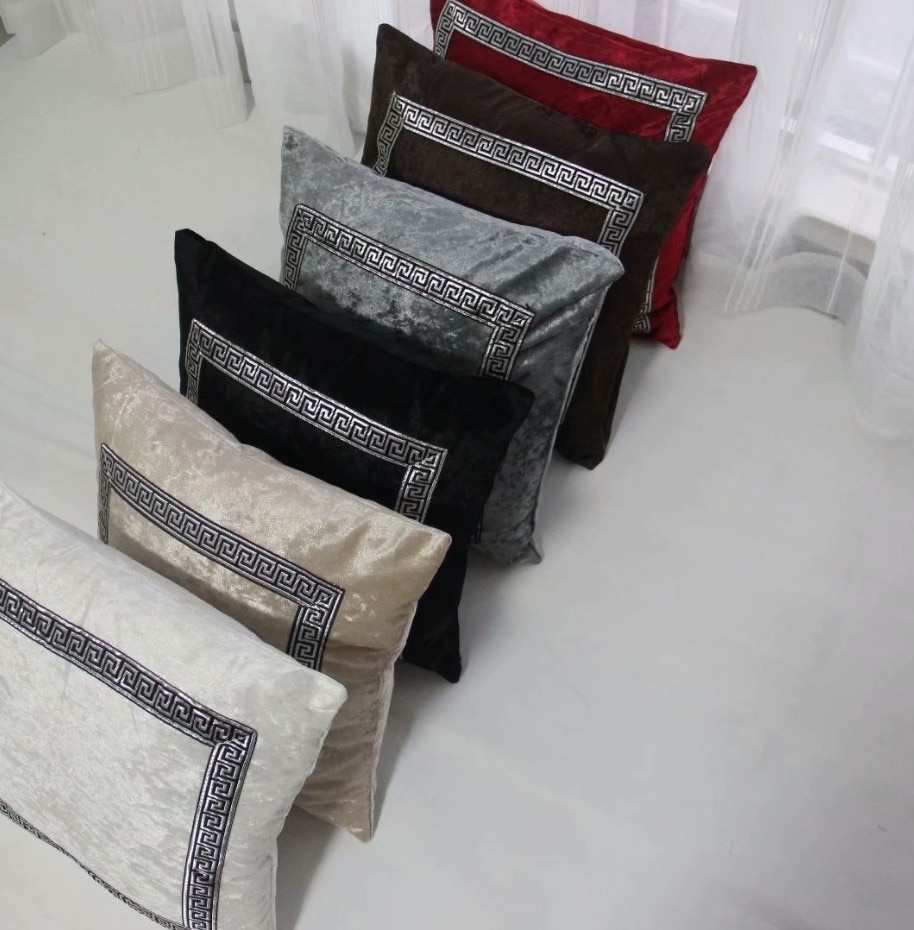 Luxury Velvet Embroidery Geometric Cushion Cover Pillow Cover Gray Black Pillowcase Home