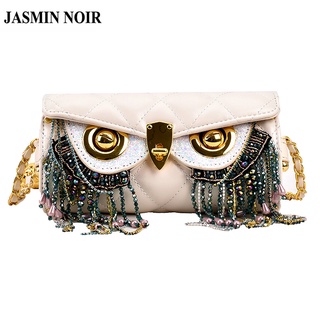 Jasmin NOIR กระเป๋าสะพายข้าง ลายสก๊อต นกฮูก ประดับพู่ สําหรับผู้หญิง