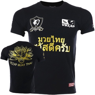 เสื้อยืดคอกลมVscar เสื้อยืดแขนสั้นสำหรับมวยไทยรูปดอกบัว MMA การต่อสู้การต่อสู้แบบกระจายหว่านแสวงหาเสือฟิตเนส UFC แบบเมือ